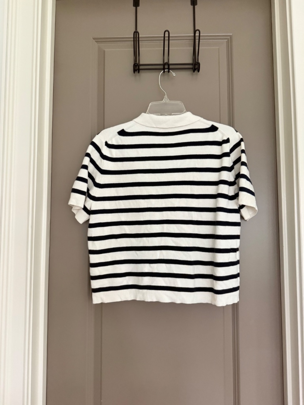 J. Crew Striped Short Sleeve Polo Cardigan, Size Medium - Picture 5 of 5